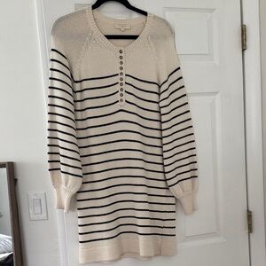 Sezane Cream and Dark Navy Striped Long Sleeve Sweater Dress Size S
